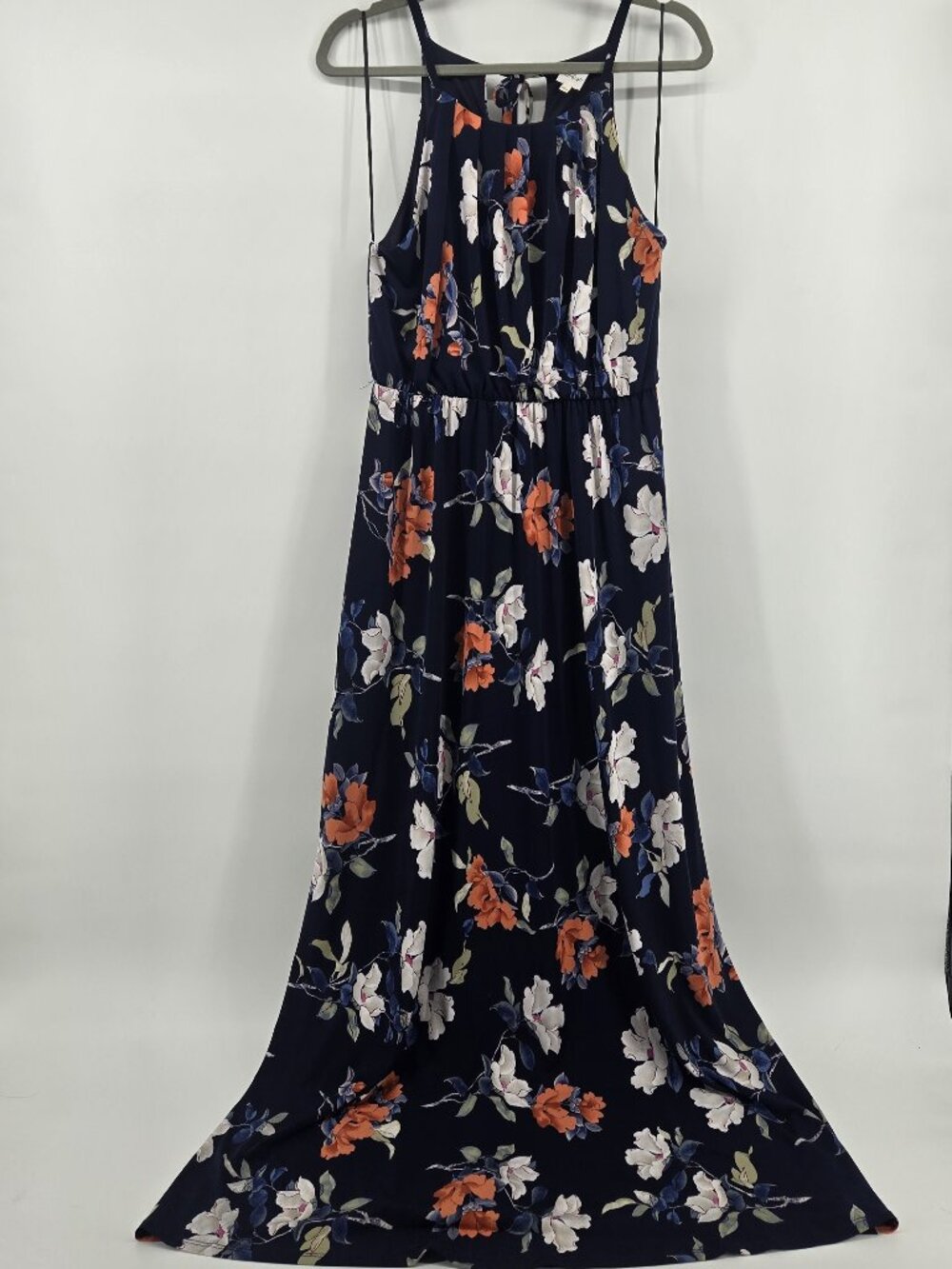 Kaileigh Floral Print Halter Maxi Dress - L Navy